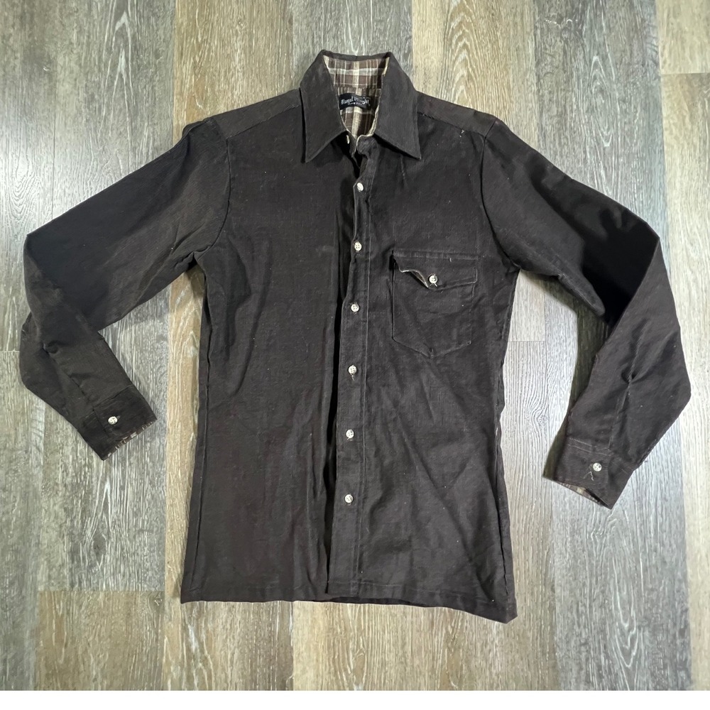 Royal Knight Corduroy Shirt Mens Small Brown Vintage Made in USA Button Up